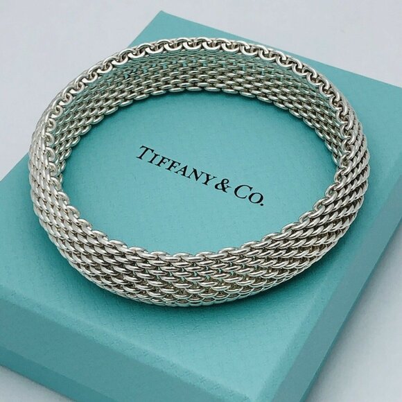Tiffany Somerset Silver Mesh Weave Flexible Bangle Bracelet with Box or Pouch - Picture 10 of 16